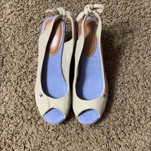 Tommy Hilfiger beige sling back wedge heels